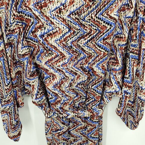 Parker 100% Silk Geometric Printed Balloon Sleeve Mini Dress Batwing Sz M Multi - Picture 12 of 15